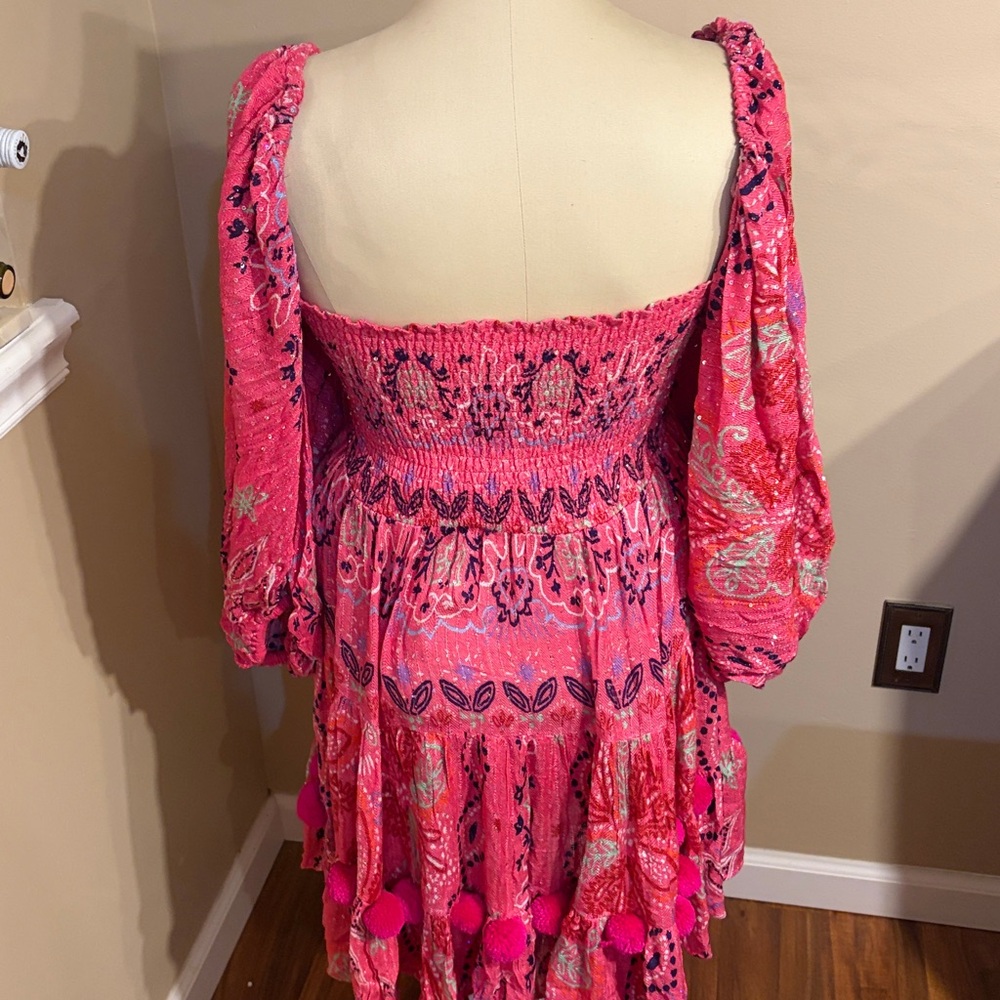 SUNDRESS Hot Pink Boho Smocked Mini Dress - Picture 5 of 10